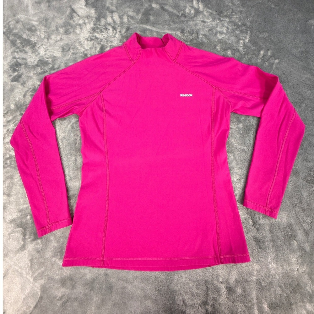 Reebok Womens PlayDry Mock Neck Long Sleeve Performance Top Pink Medium